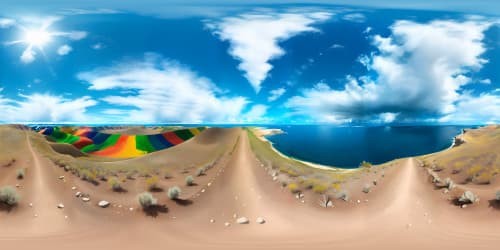 VR360 masterpiece, ultra-high-res quality, freedom-themed landscape, expressionist style. Wide open sky, cloud pathways, infinity horizon. VR360 tranquil, serene, dream destination. Hemingway color palette.