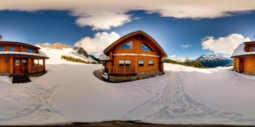 A flawlessly captured, ultra-high-resolution image of a picturesque snow-covered log cabin nestled in the majestic mountains, overlooking a crystal-clear lake reflecting the pristine winter landscape in stunning detail.