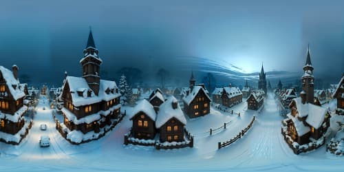 VR360 masterpiece, ultra high resolution. Nuremberg architecture, snow-laden rooftops, pristine cobblestones. Icy chandeliers, crystalline frost-windows. VR360 horizon lined with gothic spires, intricate half-timbered houses. Decorative sled, large steaming cup, chocolatey aura. Realistic, detailed style for a winter wonderland scene.