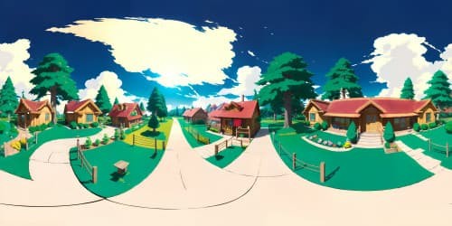 VR360 masterpiece, ultra high-res South Park characters encircling, vibrant hues. Distinctively styled VR360 panorama, bold comic-style texturing, depth-highlighting shadows.
