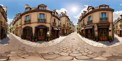 Ultra high-resolution VR360, Parisian streets, digital painting style, cobblestone paths, quaint, ornate architecture, wrought iron accents, VR gamer avatar sauntering, VR headset, masterpiece quality.