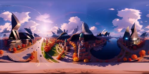 VR360 ultra-high resolution, masterful depiction, fall colors skyview over Central Park at night, NYC skyscrapers skyline contrasting, vibrant autumnal hues, VR360 immersive panoramic display, precision detailing.