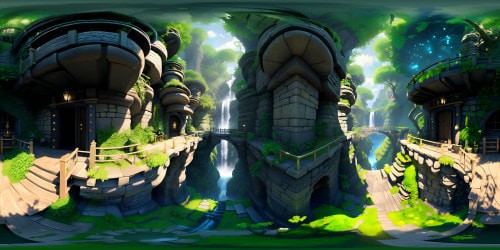 Dense green jungle forest with waterfall