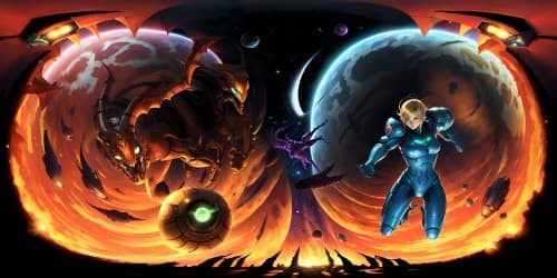 metroid samus aran fighting ridley in space