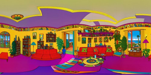 A flawless, ultra-high-resolution depiction of the iconic Simpson's living room, vivid colors, intricate details of their quirky furniture, perfect lighting, pristine shadows, vibrant atmosphere.