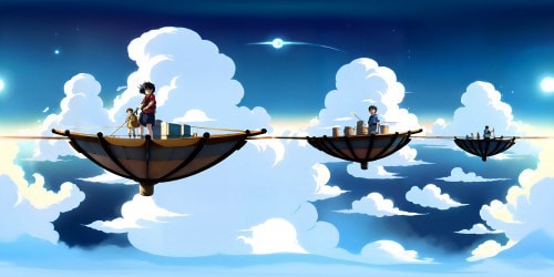 Men reference omitted. VR360 ultra-high res, dynamic sky hues, myriad star clusters, best quality masterwork. Lush, ethereal clouds for a surreal touch. Use of fantasy digital art style, intense color palette, intricate texture detailing to create visually immersive, painterly VR360 spectacle.