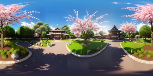 Japanese high school, sakura trees in full bloom, courtyard pristine, shining glass panes, VR360 view of classroom interiors, chalked equations, untouched textbooks. Anime style, high-resolution digital art, vibrant colors, mastery in pixel detail, VR360 immersion.
