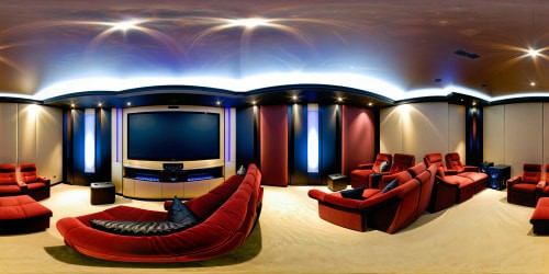 An opulent, luxurious home theater filled with advanced audio equipment, sleek modern design, plush seating, ambient lighting, flawless acoustics, high-resolution screens, and cutting-edge technology, creating a cinematic masterpiece of unparalleled quality and immersive audiovisual experience.