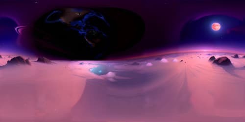 a big red moon in the skys  benith it a planet with mountens blue on the to color skys and a lot of blue little stars