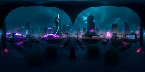 VR360 masterpiece, ultra high-res skyline, saturated, neon glow, steamy atmosphere, crystalline raindrops, majestic skyscrapers, twinkling reflections. VR360 view, cascading light trails, sheer glass architecture, fantasy-inspired, cyberpunk aesthetic.