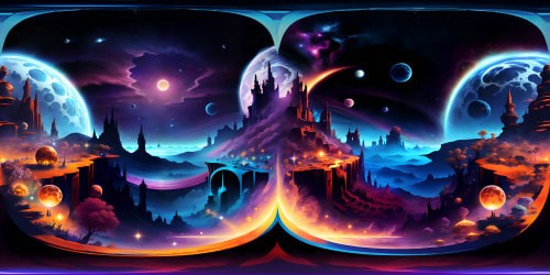 VR360 masterpiece, ultra-high resolution, grandeur of celestial bodies, shimmering constellations, artsy nebula swirls. VR360 visual delight in digital painting style, hues of cosmic palette, dreamy, star-studded vault, surreal spacescape.