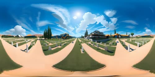 Masterpiece, ultra-high resolution VR360, careful positioning of a tombstone gun on a table, outdoor gun range setting, strategically placed steel targets under airy sky, combination of hyperrealism and Pixar-style rendering.