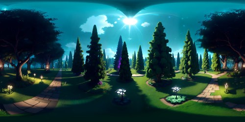 Fantasy forest, whispering willows, dappled sunlight, hideaway tree hollow. VR360 fantasy masterpiece, ultra-HD, iridescent fairy dust, bioluminescent foliage, dreamlike ethereality. VR360 pixie realm, sacred grove, golden sunbeams, pixilated polish.