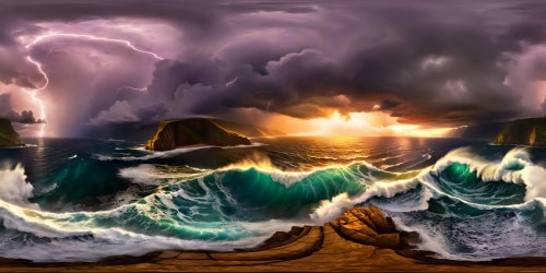 A mesmerizing digital artwork of an epic storm brewing over a vast, turbulent ocean, intricate lightning strikes, tumultuous waves crashing against towering cliffs, ominous clouds swirling ominously in ultra-high resolution, a masterpiece of dramatic nature in flawless detail.