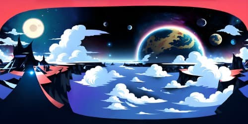 VR360 view, ultra-high-res textures, RGB rich colors, digital masterpiece style. Expansive sky, abstract nebulae, radiant constellations. Foreground: minimalist, sleek, futurist structures, less obstructive, optimized for VR360.