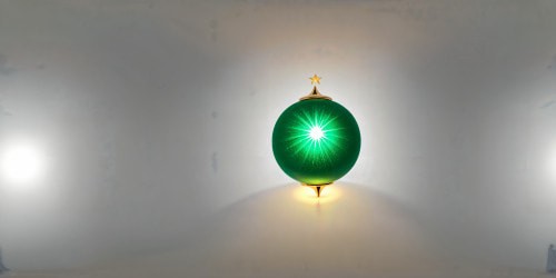 above space, inside an emerald globe with just one super bright golden star in front.