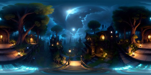 A forest with floating lights