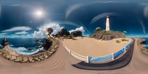 lighthouse view sea serpent and dragon and giant squid open ocean