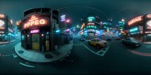 abandoned city neon lights city streets night