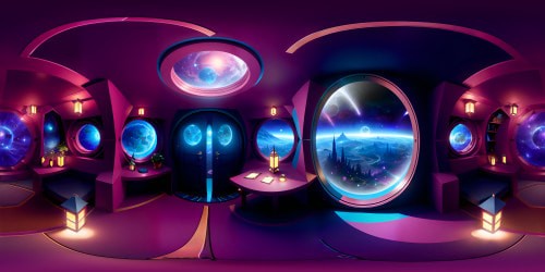 Ultra high-res VR360 view inside a TARDIS, shifting geometric patterns, ethereal light glow. Infinite spaciousness perception, surreal art style. Masterpiece quality, vivid colors, paradoxical dimensions. Time-travel ambiance, VR360 interior panorama.