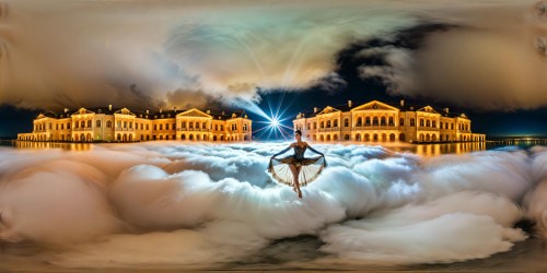 A grand ballroom shrouded in shimmering elegance, capturing Selee's graceful movements in flawless 16k resolution, reflecting dazzling lights and intricate details.