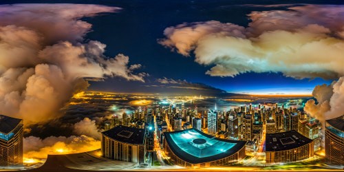 Rooftopof a high rise building at night in a very busy city with amazing view of the entire city