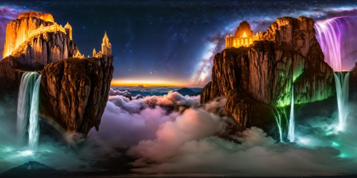 A flawless, ultra high-resolution rendering of a fantastical, ethereal crystalline palace gleaming under a multi-hued night sky, featuring shimmering iridescent walls, towering spires, and cascading waterfalls, a true artistic masterpiece in stunning 16K resolution.