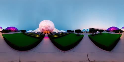 disney epcot center pavilion neon pink sky dusk evening globe 