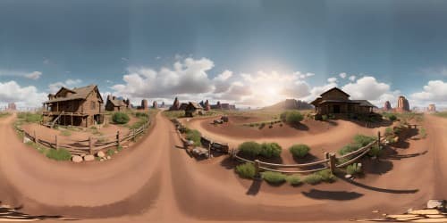 old west town plains and mountains in the distance with sunset skyview