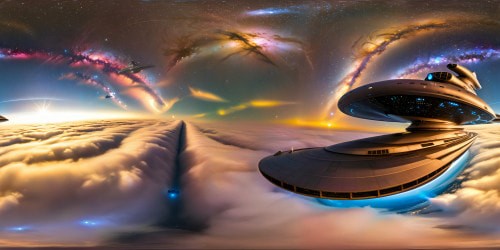 The dazzling, futuristic starship U.S.S. Enterprise traveling through a vast, twinkling galaxy, sleek design reflecting pristine starlight, immense cosmic expanse rendered in flawless Ultra HD detail, a science fiction opus.