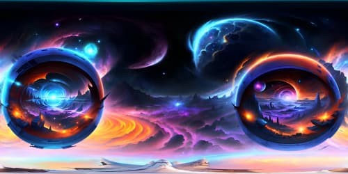 VR360 masterpiece scene, unparalleled quality, ultra high-resolution visuals. Grandmost artistry, expansive cosmos, shooting stars, nebula cluster. Celestial beauty in surreal art style, mesmerizing, evocative VR360 details. Futuristic, dreamy palette.