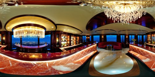 Exquisite, flawless rendition of an opulent bar interior, gleaming marble countertops, crystal chandeliers casting ethereal light, highly detailed mahogany furniture, reflections of colorful cocktails shimmering in the polished surfaces, perfect 8K rendering capturing every intricate detail.