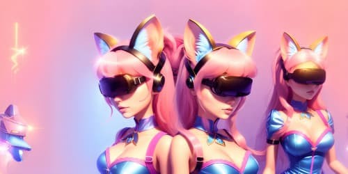 barbie boy wearing pink vr glasses with cute cat ears , Ken 