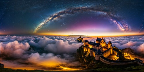 dark fantasy style, laying in bed in a small cozy room with a view to the old town with castle at night with stars