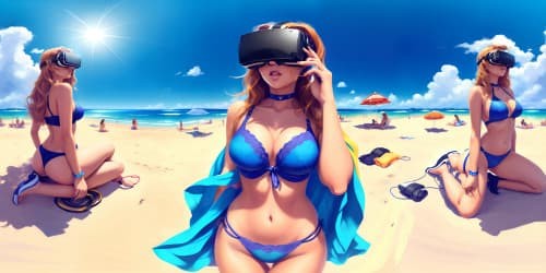 WOMEN AT THE BEACH WEARING SWIMSUITS 