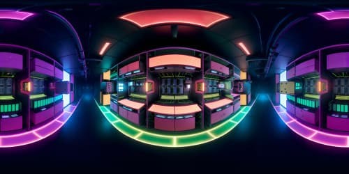 Masterpiece VR360 data center, VR360 ultra-high res view, endless ocean of server racks, maze of elaborate networking switches. Metallic gloss, LED galaxy, neon flares. VR360 encounter, pixel-art infused, cyberpunk palette fusion.