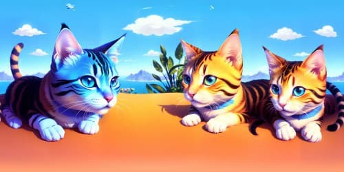 Ultra-high resolution VR360 masterpiece, adorable feline figures desiring closeness, overwhelming quantity. Expansive, immersive cat-themed VR360 dreamscape, softness and affection paramount, plush fur textures, showcases of feline charm.