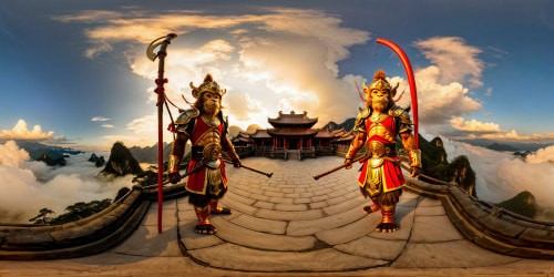 Blackmyth wukong sun wukong in armor holding the stick inspired by Li Kan Hu Zaon from Warcraft cg artist realistic vex movie close up monkey king Wukong Chinese warrior epic atmosphere dramatic sky Chinese temple