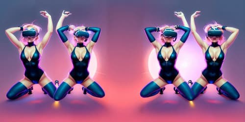 five female teachers_wearing pink leotards_one woman has blue eyes_two of the women are blonde_they are squatting_spread_arms above their heads_close up of armpit_dolled up