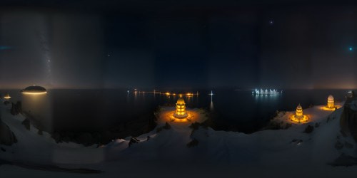 VR360 night sea masterpiece, ultra-high-resolution iridescence, star-studded cosmos across the VR360 sphere. Luminescent marine expanse, tranquil waters echoing celestial lights. Velvet-black horizon, intensified quality, cosmic reflections dancing on serene surface.