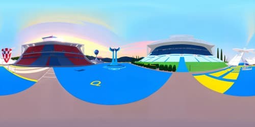 Olympique De Marseille tribute, Stade Vélodrome, VR360. Pedestals, club jerseys, maritime accents, trophy showcase, Mediterranean twilight sky, VR360 ultra-high res masterpiece. Emphasize fine details, Ultra-HD, digital painting style.