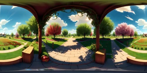 VR360 premium quality, lone apple tree, miniature stature, abundant vibrant apples, well-defined leaves, subtle texture, Pixar-style animation. VR360 backdrop of endless orchard, brilliant, detailed, masterfully created.