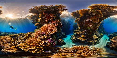 Exploring a mesmerizing abyss of deep sea wonders, vibrant coral reefs, bioluminescent creatures, sunken shipwrecks, crystal-clear waters, and sunlight filtering through the waves in exquisite detail, an underwater paradise captured in flawless ultra-high resolution.