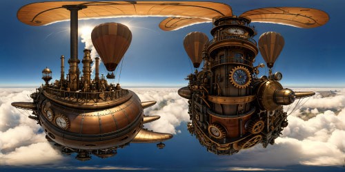 An extraordinarily detailed, ultra-high-resolution depiction of a bustling steampunk metropolis filled with towering airships, colossal machinery billowing steam, intricate brass gears, massive chimneys spewing smoke, and a myriad of industrial structures, an artistic masterpiece.