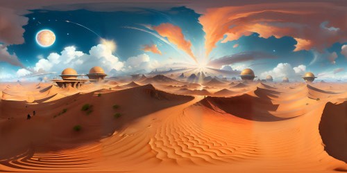 VR360 extravaganza, unparalleled brilliance, Tatooine orbit, stellar backdrop, cascading sandstorm tapestry across immense desert dunes, twin suns, incandescent glow, twinkling constellation canvas, breathtaking panorama masterpiece, ultra-high-resolution spectacle.