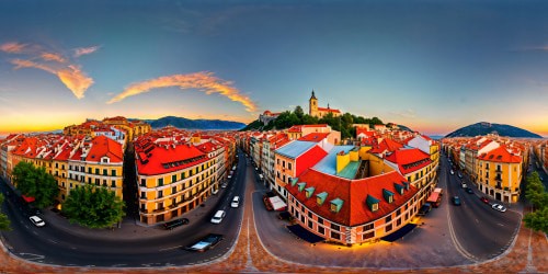 A flawlessly recreated bustling Balkan street from the 90s, featuring intricate cobblestone pathways, colorful facades of rustic buildings, vintage cars lining the avenue, glowing neon signs, vibrant street art, lively market stalls, and a golden hour glow, captured in impeccable Ultra High-Resolution detail for a masterpiece of flawless quality.