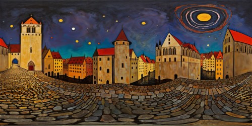 A flawless ultra-high resolution depiction of a medieval city, with meandering cobblestone streets embracing ancient stone structures, majestic gothic cathedrals soaring to the heavens, lively market stalls bursting with color under a starlit sky illuminated by flickering torchlight, a true masterpiece of artistic detail and intricate beauty.