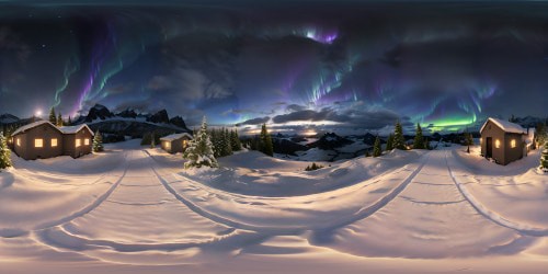 Ultra-realistic night sky, dark foreground, VR360 view, stunning Northern Lights display. Minimal light pollution, maximum star visibility. Ultra high-resolution, VR360 immersion.