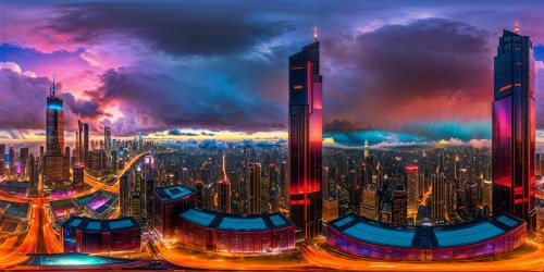 A flawless ultra-high res depiction of an imposing futuristic cyberpunk metropolis, aglow under an ominous red-tinted sky, vibrant neon-lit skyscrapers reflecting on rain-slicked streets, bustling hovering vehicles navigating through holographic billboards, a digital painting masterpiece of unparalleled quality.