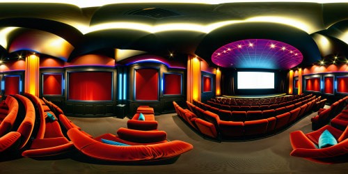 Immersed within an ultra-high-resolution, hyper-realistic movie theater, the vast screen pulses with vibrant colors, surrounded by plush seating and intricate details, designed to transport the viewer into unforgettable cinematic worlds.